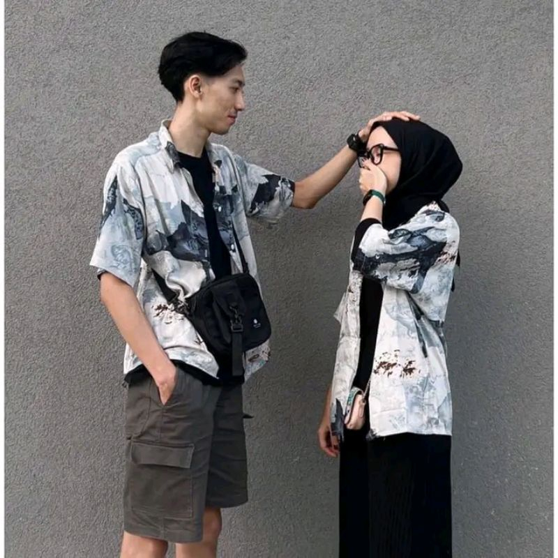 Kemeja Pria Vintage Casual Abstrak Lengan Pendek Retro Pantai Hawai Unisex