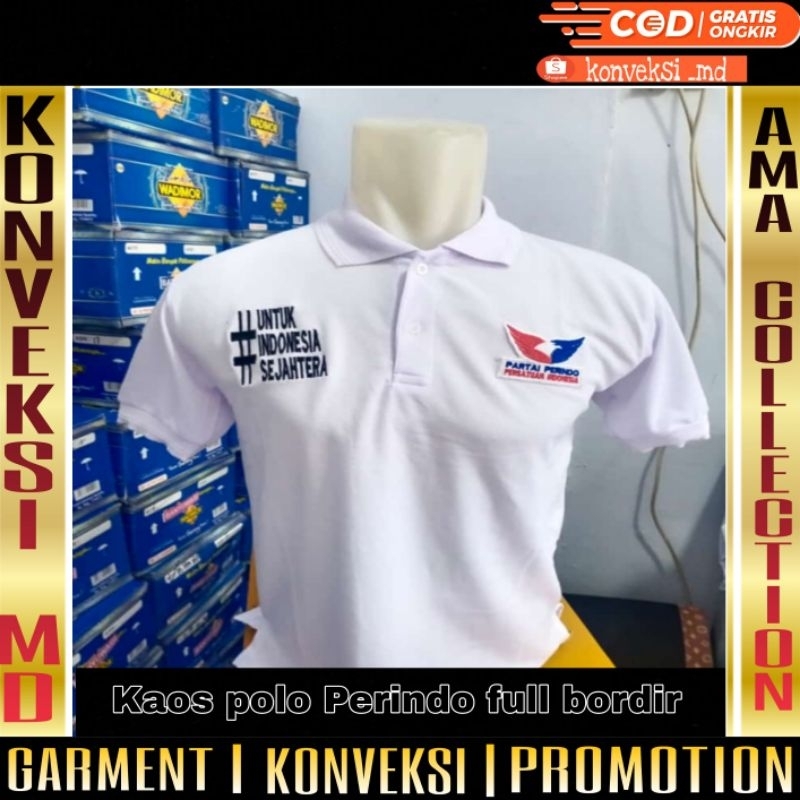 Kaos polo lengan pendek partai Perindo/kaos polo partai Perindo full bordir/kaos polo Lacos partai P