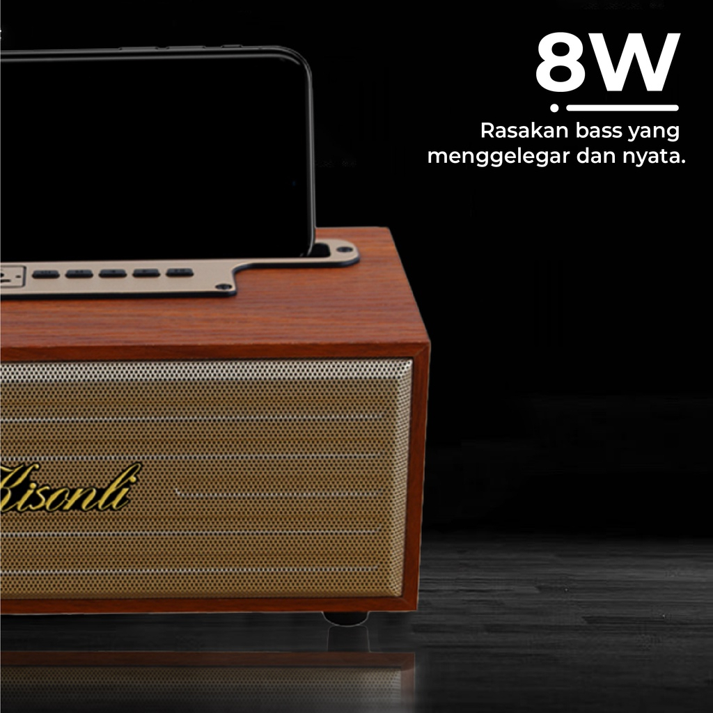 G12A Speaker Bluetooth Kisonli Portable Retro Klasik Wooden - ACS