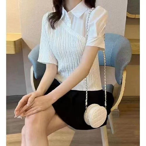 Cena Blouse Kerah Top Cotton Mix Knit Import - Atasan Rajut Wanita Import TM (01052)