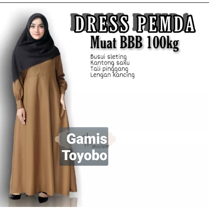 GAMIS PEMDA BAHAN TOYOBO ORI WARNA KHAKY SIZE M-L-XL JUMBO