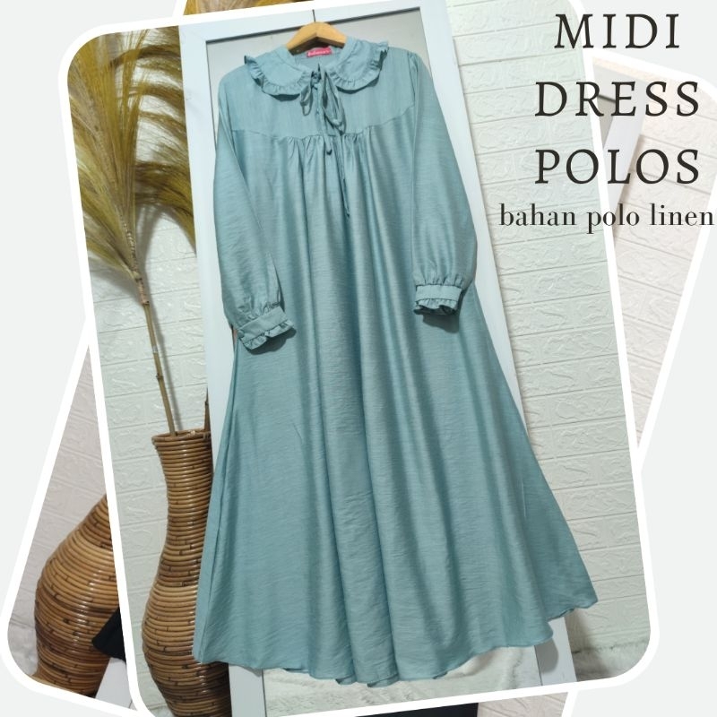 MIDI DRESS LINEN SILK / DRESS LEBARAN TERBARU / MIDI DRESS POLO LINEN / DRESS REMAJA KEKINIAN