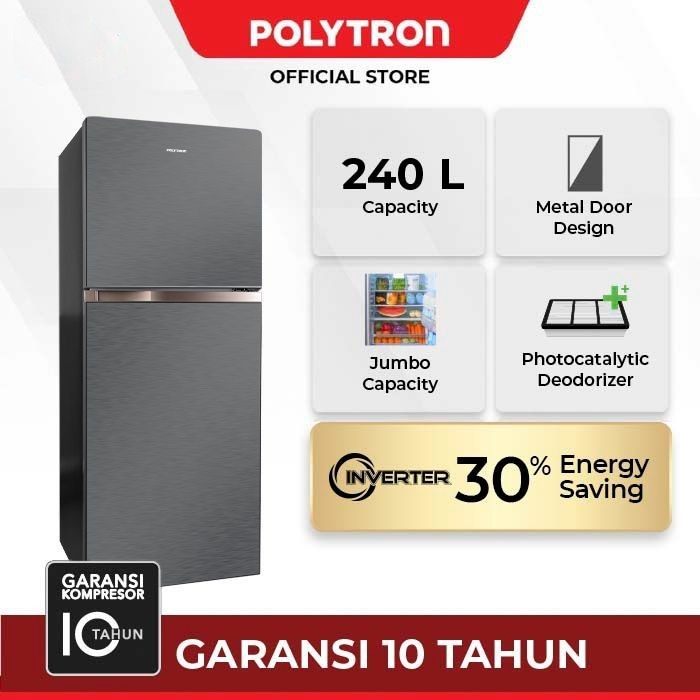 Kulkas Polytron 2 Pintu Metallic Jumbo Inverter 240 liter PRW 256Y