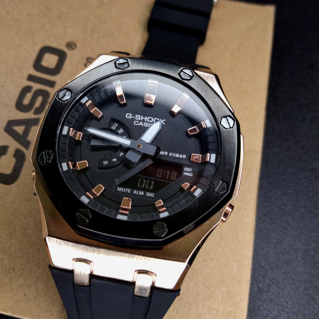 Jam Tangan Casio G-Shock GM-2100 Custom Series Black Rose Gold - GShock GMA-2100H