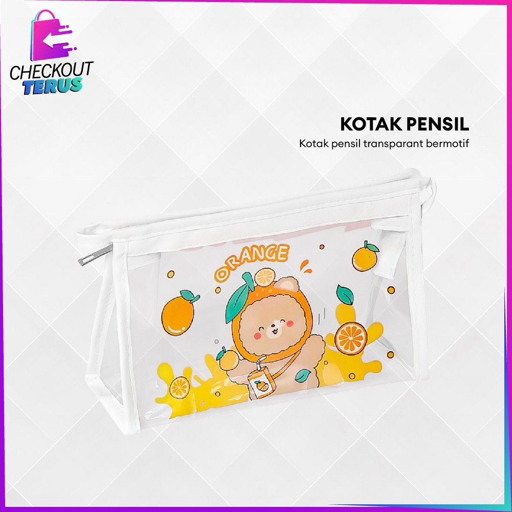 CT A60 Tempat Pensil Transparan Motif Kartun Multifungsi Tas Kosmetik Travel Gaya Korea Tas Pouch Kosmetik Serbaguna