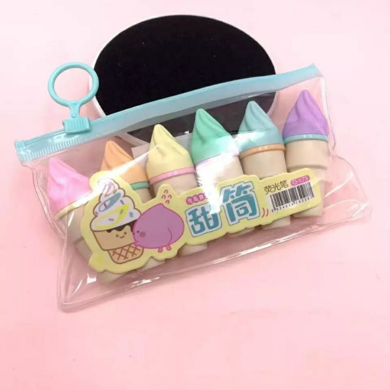 Stabilo eskrim cone 1 Set 6/ Monas Highlighter Penanda Berwarna LUCU IMUT