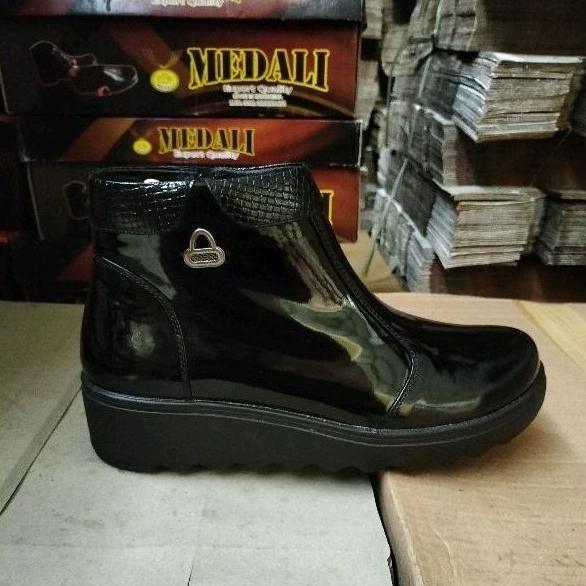 Sepatu kulit wanita boots MEDALI Polwan,Secwan,ASN sepatu kerja fornmal