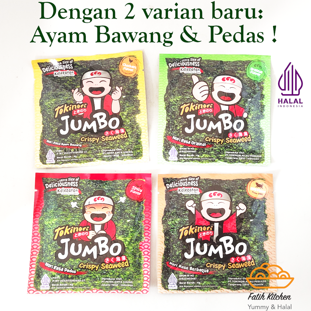 

Tokinori Jumbo 4 gr Halal - Crispy Seaweed - Makanan Ringan Rumput Laut Nori