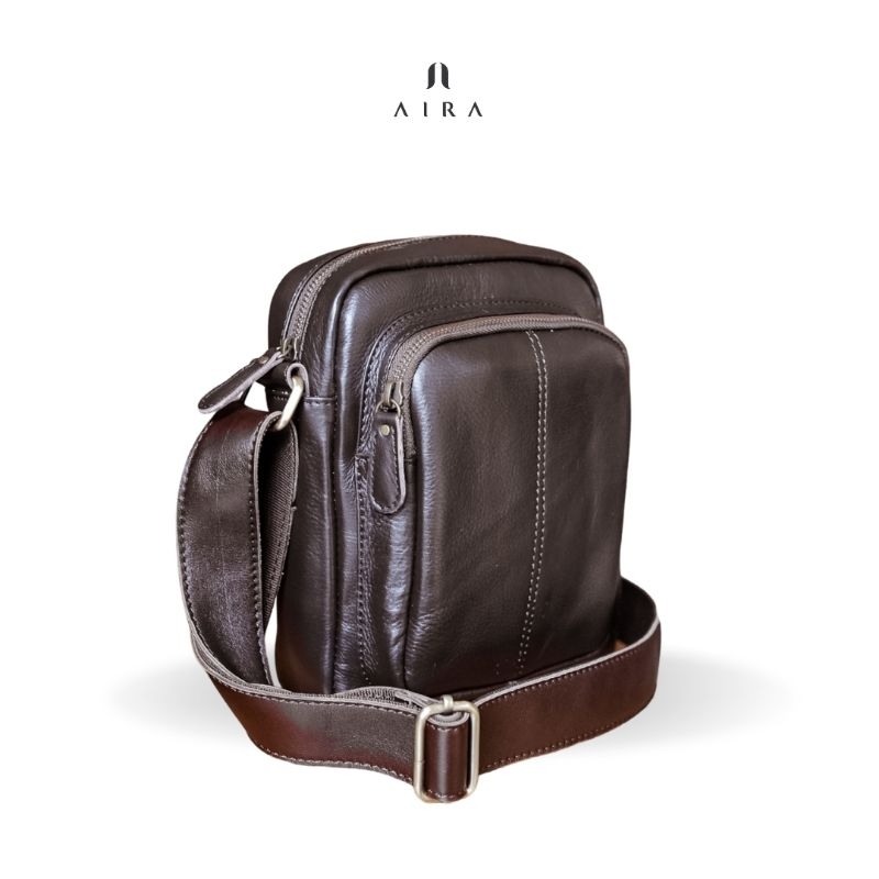 Aira Tas Selempang Dan Bahu Pria Sling Bag Adriano Kulit Sapi Asli Bahan Pull Up Leather Terbaru Kain Katun Drill Tali Panjang Adjustable Kekinian Original