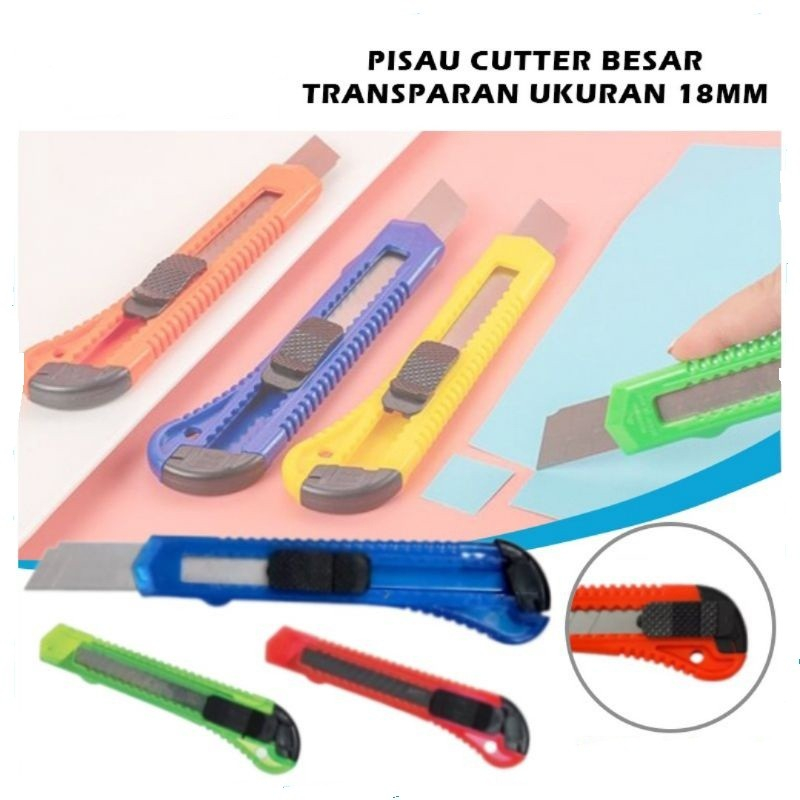 

Pisau Cutter Ukuran Besar 18mm / Transparan Warna Warni Cuter Super Tajam Sliding Knife Cutting Tool Alat Potong Kertas Kardus