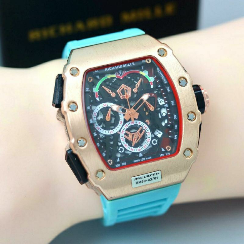 Jam Tangan Pria RM Richard Mile Crono Aktif Body Rosse Gold Tali Tosca - Jam Tangan Pria