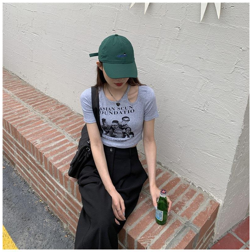 RSB BJ395 Korean Crop Top Asian Scun Atasan Lengan Pendek Kaos Berongga Sexy