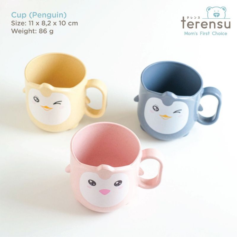 [rumahbayipdg] gelas minum anak motif penguin lucu || cangkir anak wheat straw bahan jerami