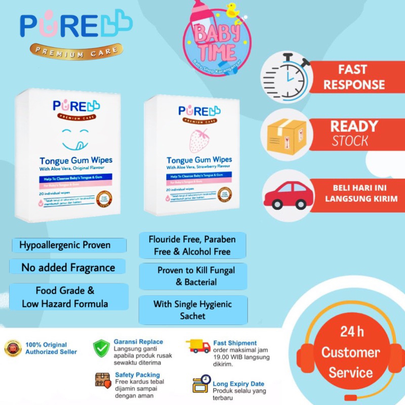 PURE BB Tongue Gum Wipes 20s Tissue Basah Pembersih Lidah Gusi Bayi - Original