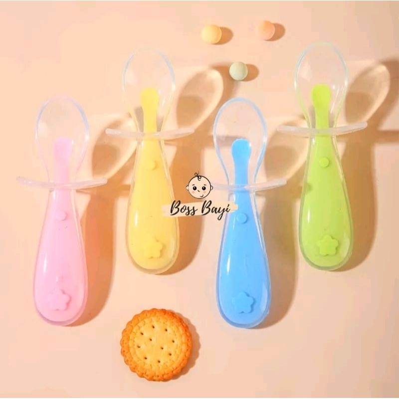 BOSS BAYI - Sendok Silikon Bayi Anti Sedak dengan Penampang / Baby Silicon Spoon