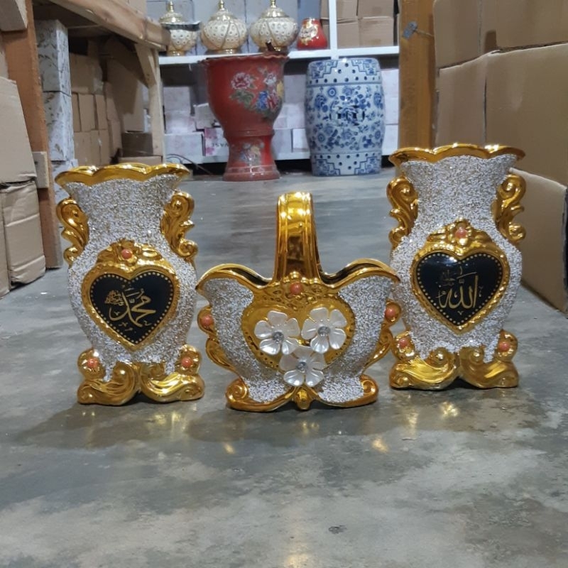 3 Pcs Pajangan Guci Tinggi 20 Cm Warna Mewah Elegan Pajangan Lemari Kaca Hiasan Lemari Sudut Dekoras