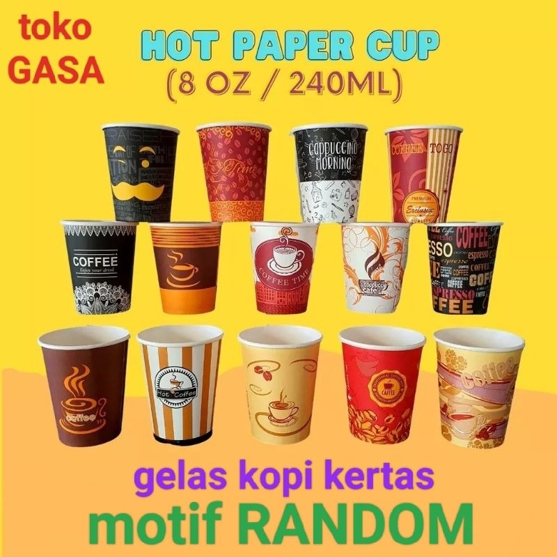 Paper Cup 9oz 50pcs Gelas Kertas Kopi Tahan Panas 220ml/ Hot Paper Cup 9oz 240ml Motif / Gelas minum
