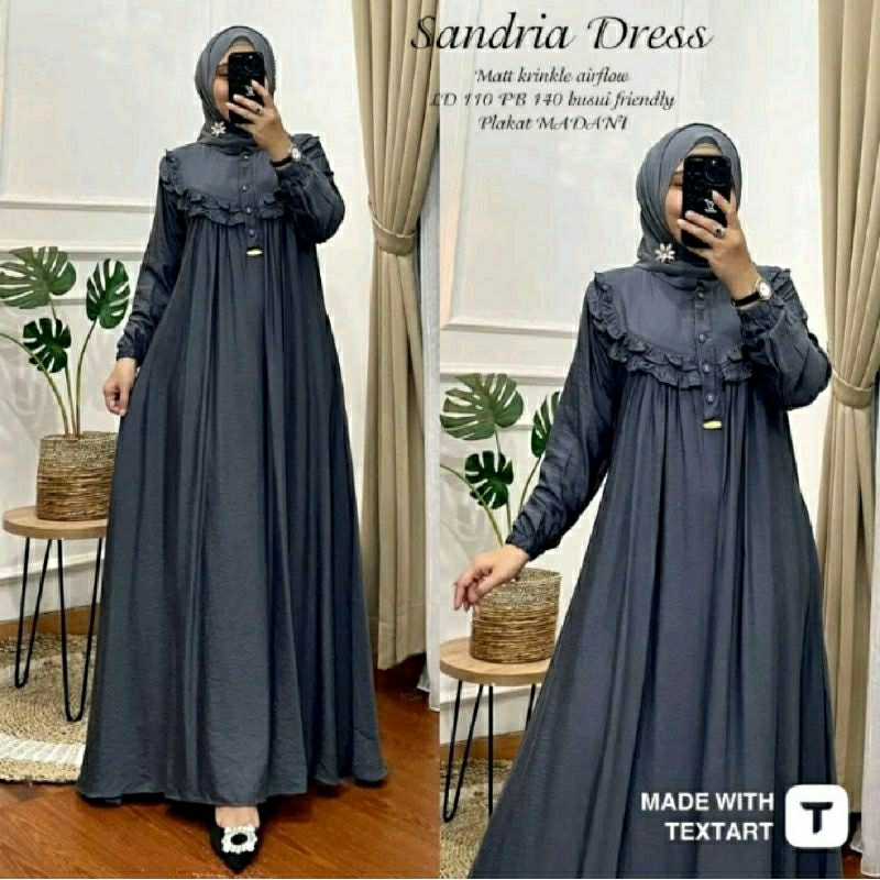 Sandria Dress/gamis crinkle airflow premium/gamis jumbo size  M -L-XL -XXL   LD  100   105   110   120