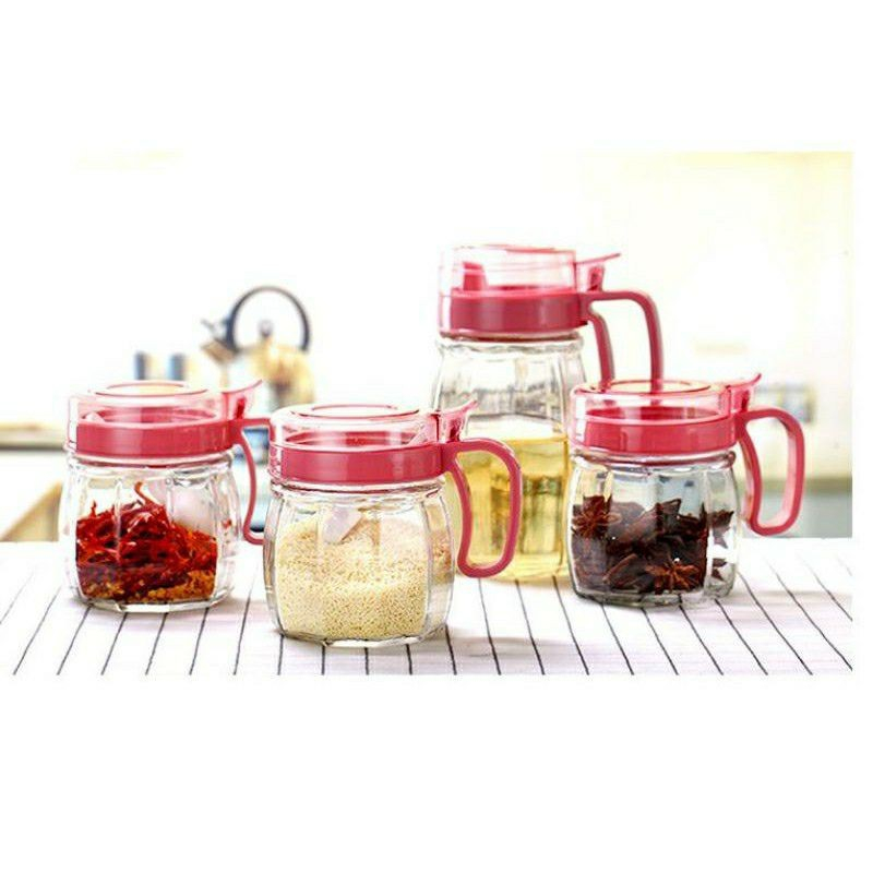 BOTOL MINYAK &amp; TEMPAT BUMBU SET ISI 4 PCS - TOPLES GARAM DAPUR TEMPAT BUMBU OIL POT SET - KITCHEN JAR SET 4