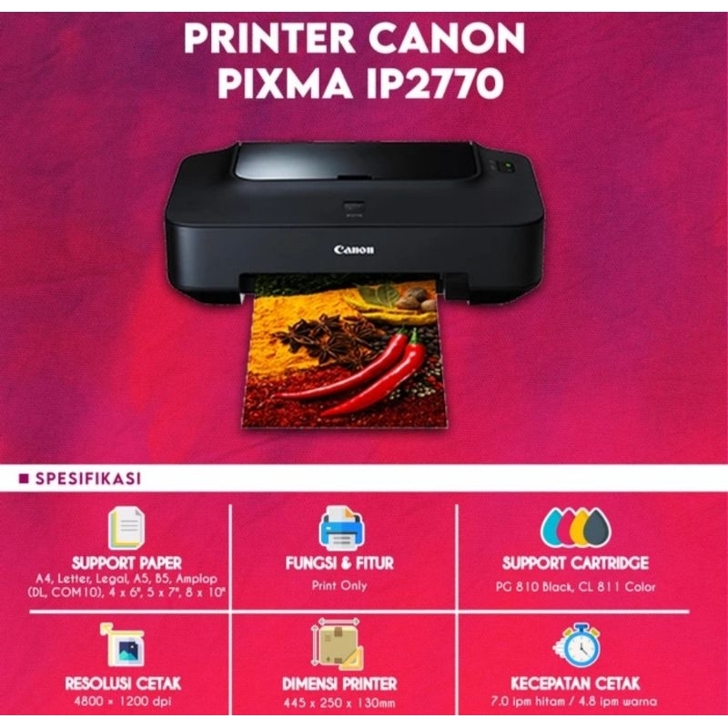 Printer Canon Pixma IP2770 Bekas Kondisi Cartridge kosong