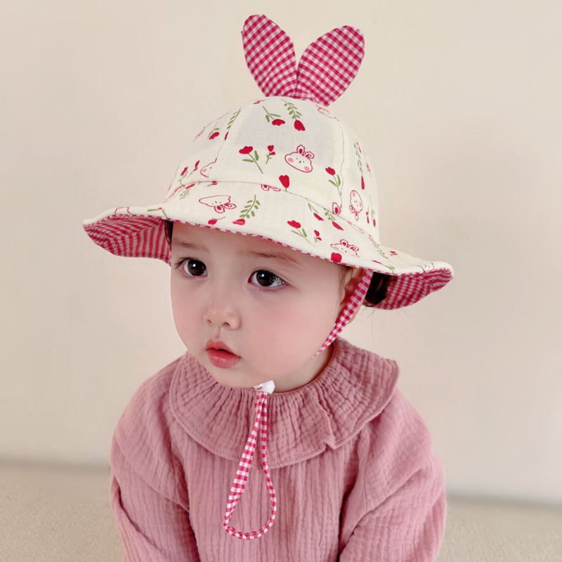 9-24 bulan Topi Bucket Import Anak Perempuan Model Rabbit Rose