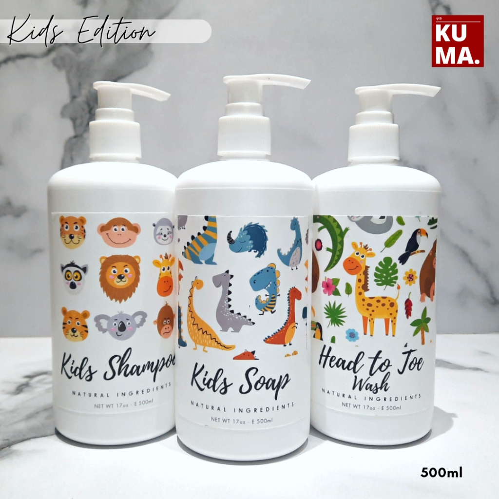 KUMA Botol Sabun Refill Anak Lucu Aesthetic 500ml Kids Soap Refillable Bottle Kids Body Wash Shampoo Head to Toe