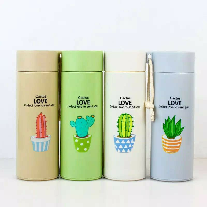 Botol minum Kaca Thermos Botol Minum Unik Motif Kaktus 450ml Tumbler Termos Souvenier Ulang Tahun Pernikahan / Botol Minum anak Model Lucu