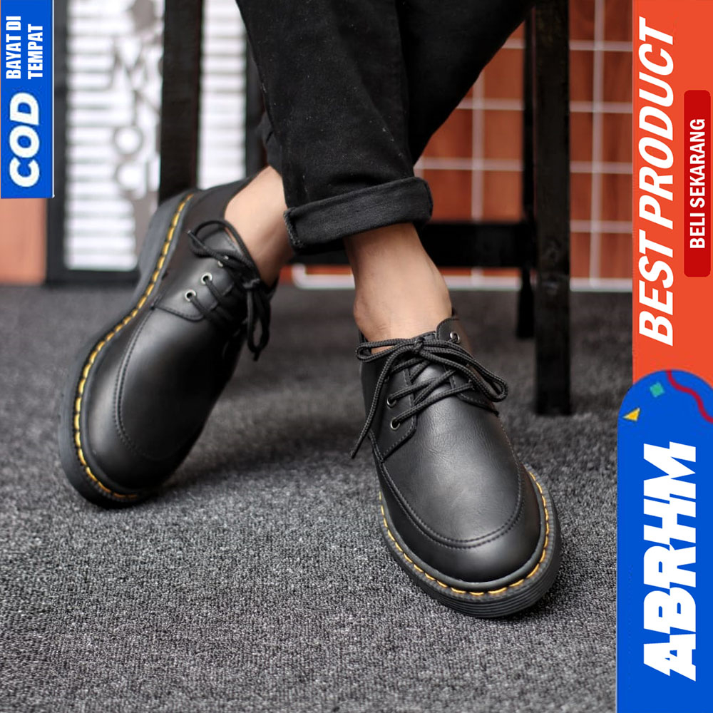 ABRHM Sepatu Formal Pantofel Docmart Low Boots Casual Kulit Kerja Hitam Pria SOUL