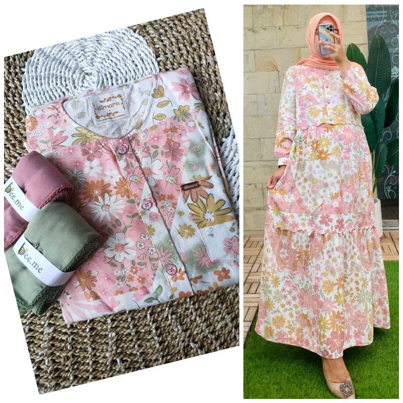 (COD) Dimara dress bunga | dress athayaa terbaru | dress triset | gamis triset | gamis harian | midi