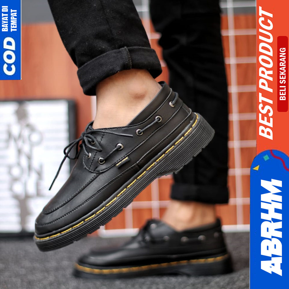 ABRHM Sepatu Pantofel Pria Formal Docmart Casual Kulit Hitam Kerja OKABE