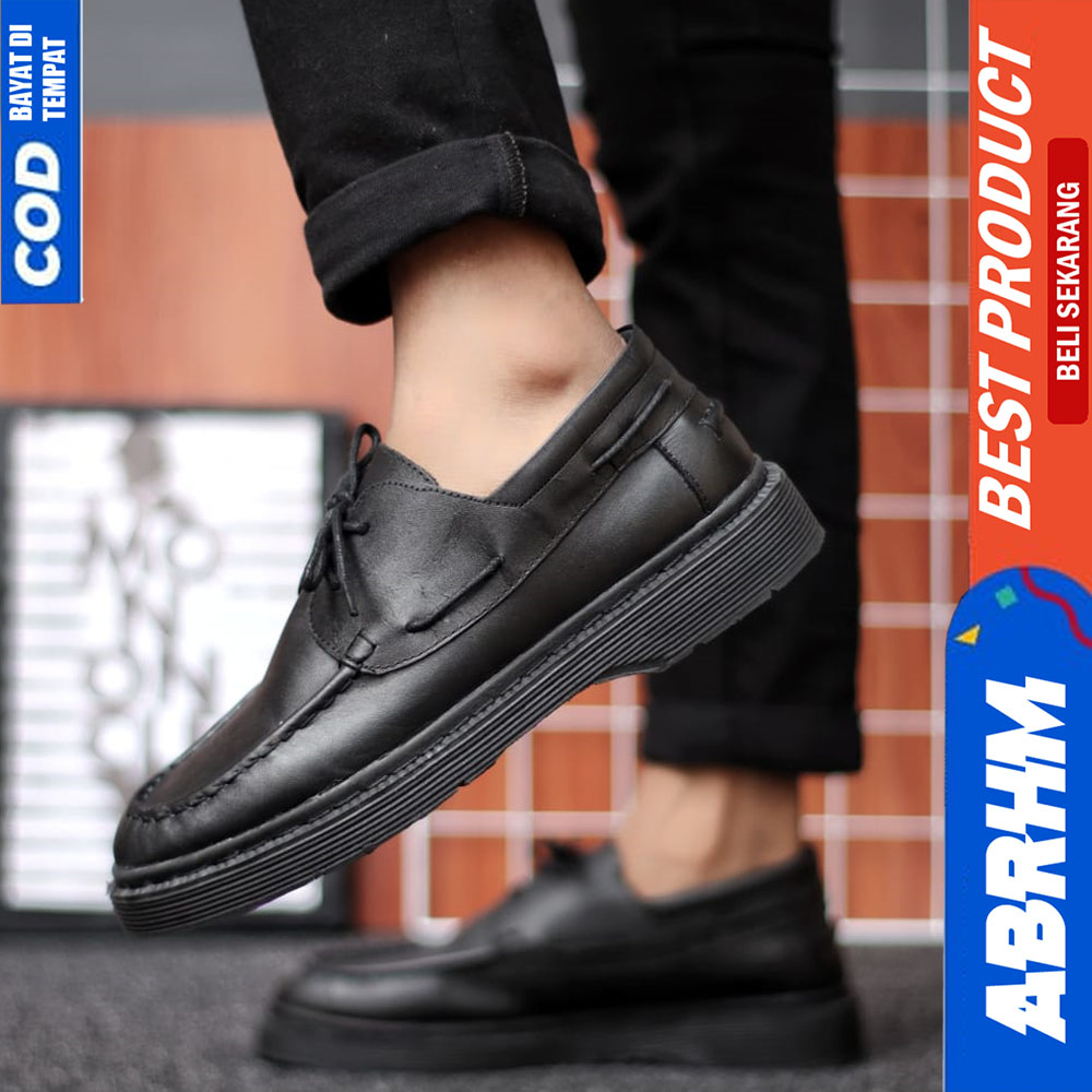 ABRHM Sepatu Formal Pantofel Docmart Kulit Asli Kerja Pria Hitam Shiro