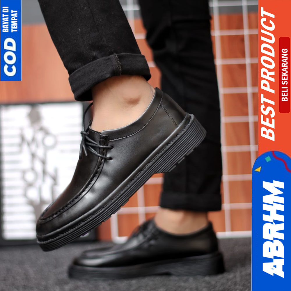 ABRHM Sepatu Casual Formal Pantofel Chuncky Kerja Pria Hitam