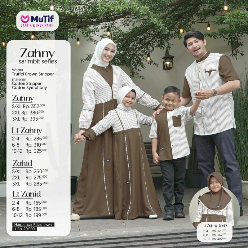 Mutif Sarimbit Zahny Truffle Brown Stripper Mutif Man Zahid Little Mutif Zahny Zahid Baju Muslim Gamis Sarimbit Keluarga Family Series Terbaru Ori Lebaran 2023