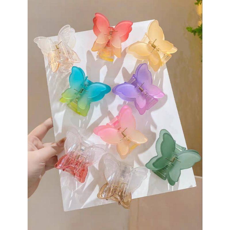 Jepit Rambut Kupu Kupu Jumbo 7cm Dua Sayap Warna Salem Bubble Gum Jedai Doff Kupu Sayap Ganda Jepitan Rambut Transparan Matte Double Layer Korean Butterfly Hair Claw Clips