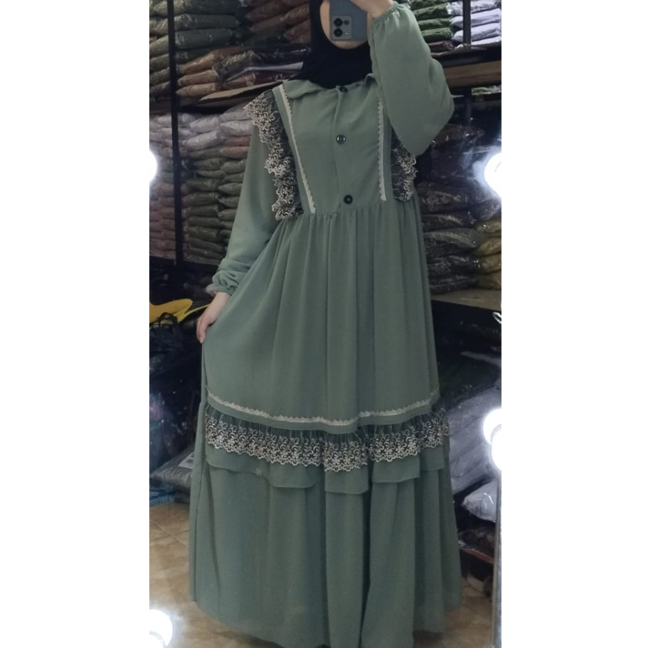 terbaru gamis ceruty model RLD (renda list dada) tanpa hijab dewasa dan anak usia 5/6 tahun