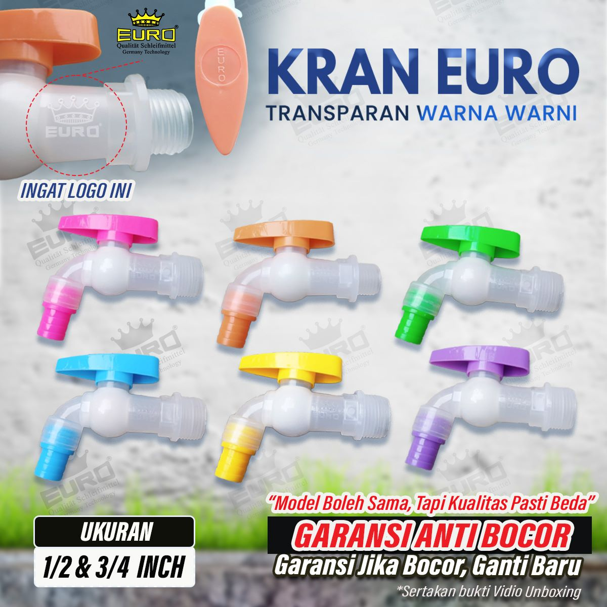 Kran Keran Air Plastik Transparan Warna Warni 1/2 inch Euro Taman kamar mandi tempat wudhu