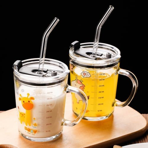 Gelas kaca * tumbler * Gelas ukur * Gelas Gambar lucu * dengan pegangan * 400ml