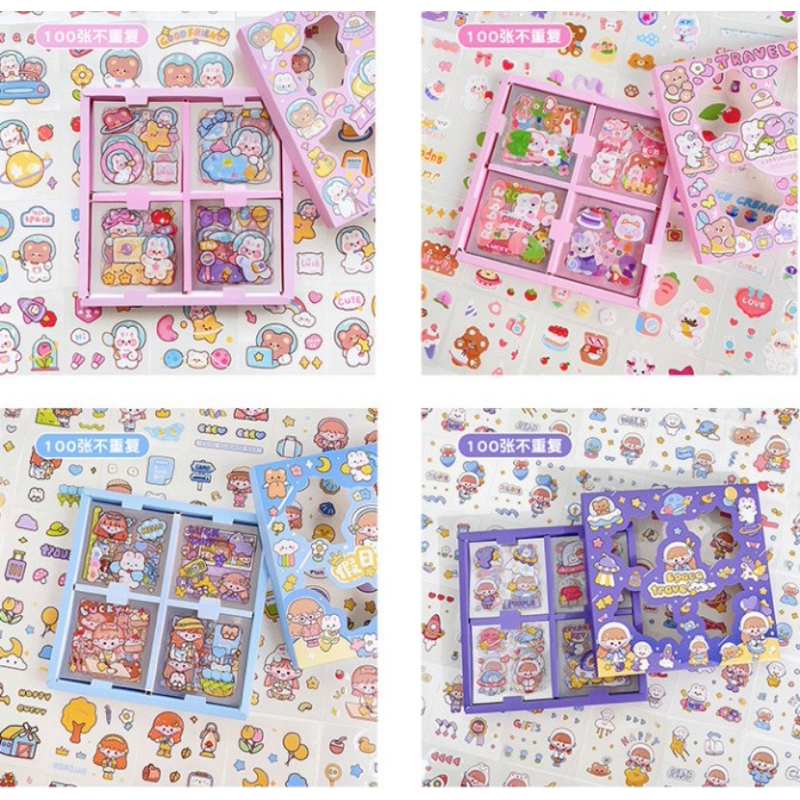 Sticker Semi Transparan PET 100pcs Set