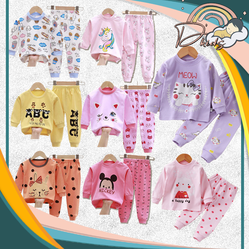 ❤️ 𝐃𝐤𝐢𝐝𝐬 ❤️ BJ001 COD Baju Lengan Panjang Premium Anak Perempuan Laki Laki Bayi Piyama Jumper Jumpsuit Celana Tidur Fashion Setelan Anak Baju Pijama COD