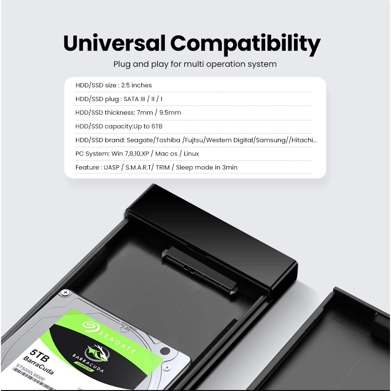 UGREEN Casing Hardisk Eksternal Sata 2.5&quot; in USB 3.0 Enclosure Hardisk Max Read 6TB