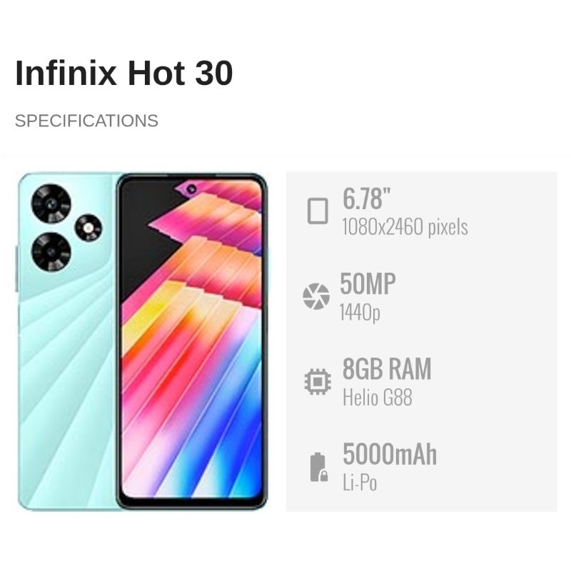 Hp Infinix hot 30 8/128 Nfc