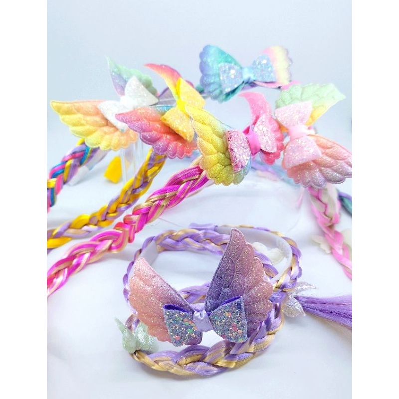 BANDO KOREA ANAK PEREMPUAN AKSEN SAYAP AKSESORIS BANDANA RAMBUT PALSU