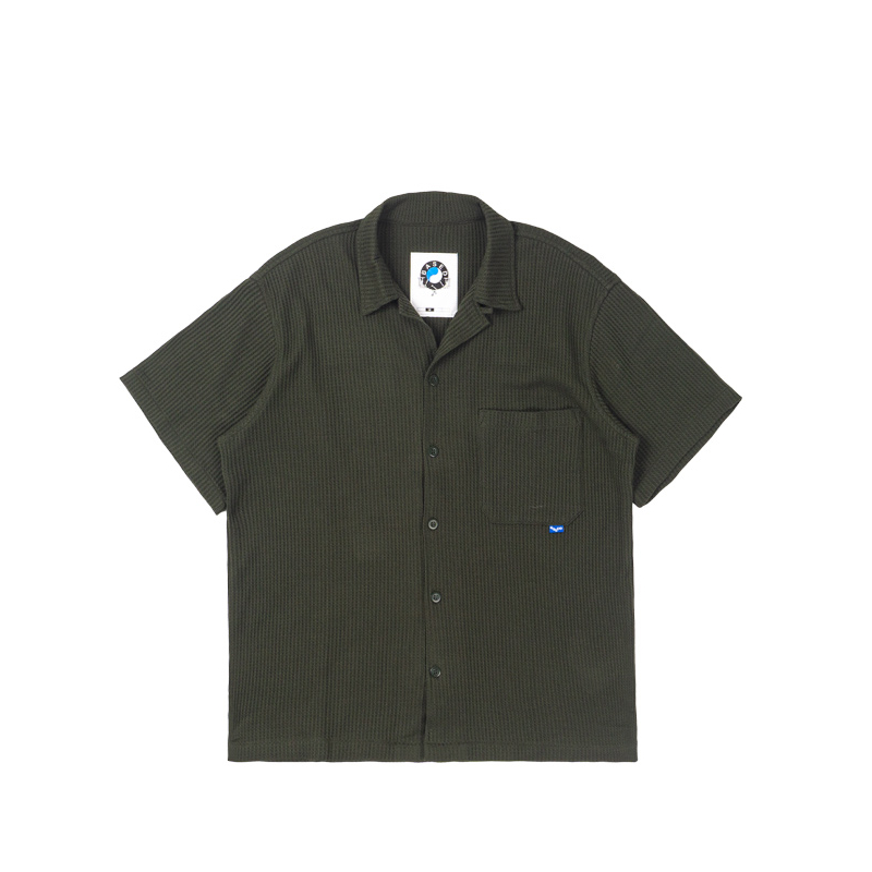 Based Club Naomi Kemeja Lengan Pendek Rajut Waffle Hijau