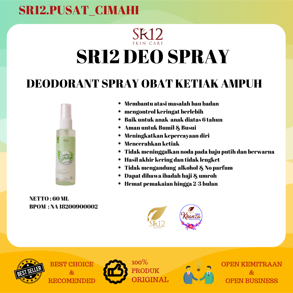 SR12 AMPUH ATASI BAU BADAN / DEOSPRAY SR12 / DEODORANT SPRAY/ DEO SPRAY SR12/ DEO PENCEGAH BAU/DEO L