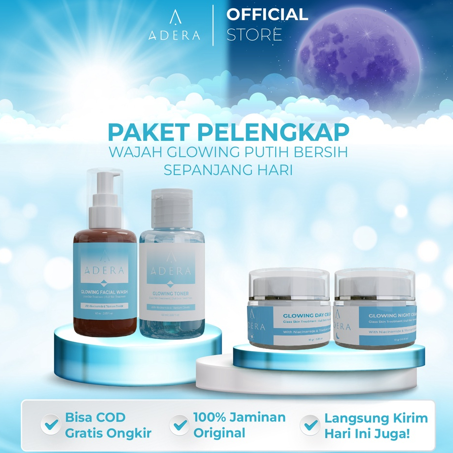 Paket Adera Cream, Facial Wash, Toner, Wajah Glowing Putih Bersih Bebas Jerawat Kusam Flek Bintik Hi