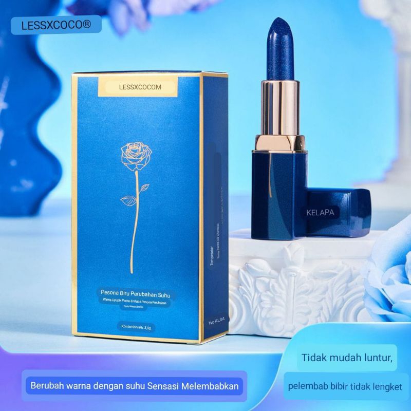 LESSXCOCO Blue Lipstick Color Changing Moisturizing Lip Gloss Biru Rubah Warna Waterproof Original Terlaris