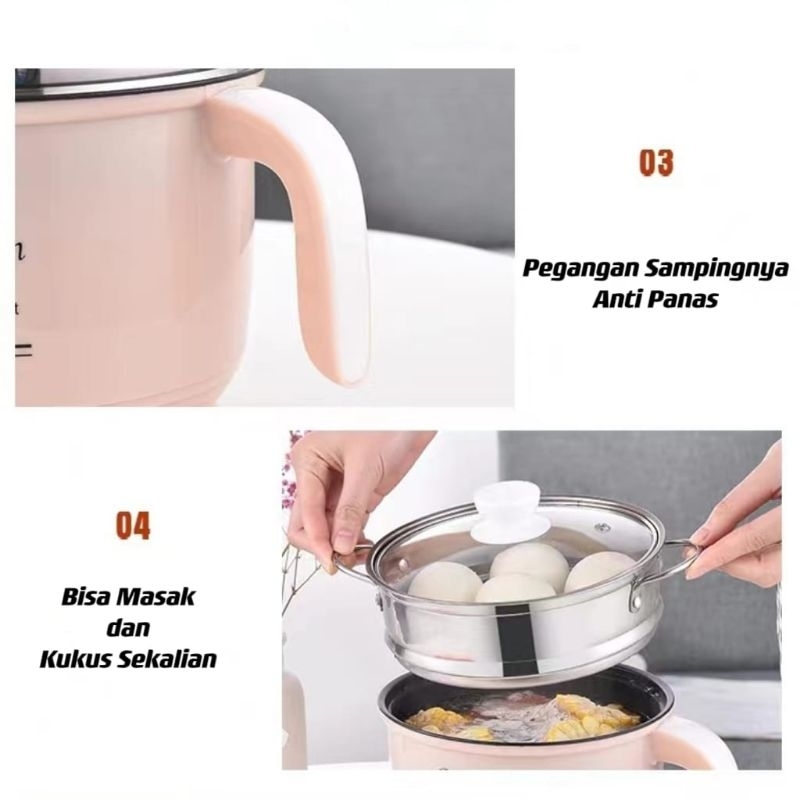 Panci Listrik Serbaguna Lapisan Keramik-Panci Travel Kukus &amp; Goreng⭐Mrlion.Olshop⭐