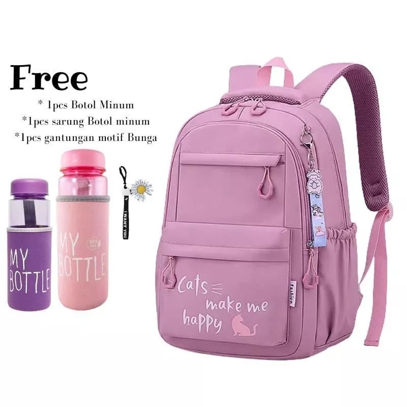 Ransel Anak Sekolah Motif Cats Gratis botol Minum My bottle Free gantungan