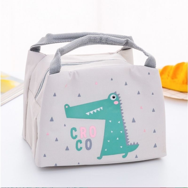TAS BEKAL MAKANAN KARAKTER LUCU LOKAL / LUNCH BAG KARAKTER BAHAN D600 BAGUS TEBAL-Croco Cream