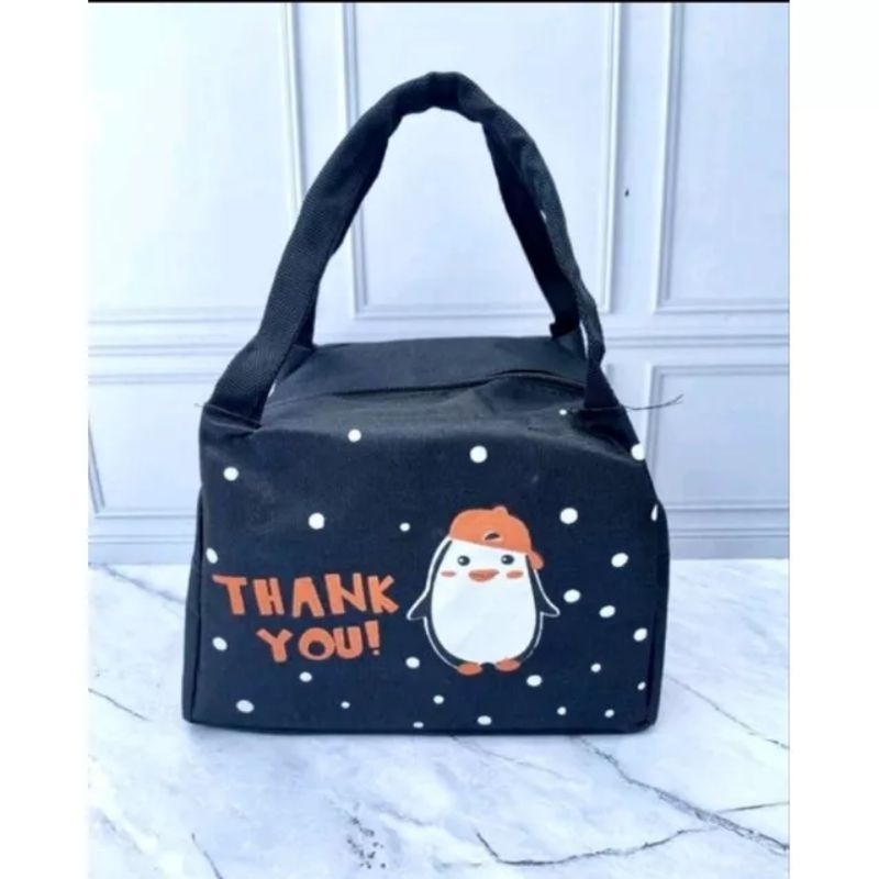 TAS BEKAL MAKANAN KARAKTER LUCU LOKAL / LUNCH BAG KARAKTER BAHAN D600 BAGUS TEBAL-Thank U Navy